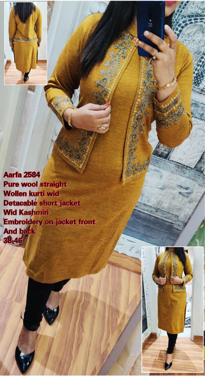 Buy Brown and Cream Woolen Kurti With Pant Set for Women Online